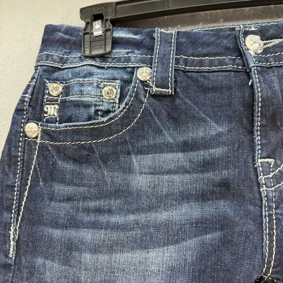 Miss Me Jeans Women's 28x33 (6) Dark Blue Mid Rise Boot Embellished Bling EUC - Picture 5 of 14